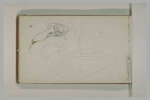 Un arabe assis à terre, la tête appuyée sur la main droite