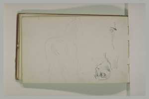 Un cheval vu de dos et deux têtes d'arabes