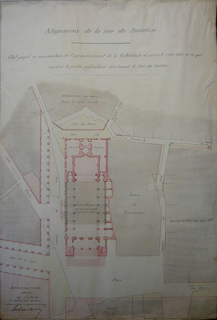 Plan d'alignement de la rue du Soudan, 1832 avec la mosquée Ketchawa
