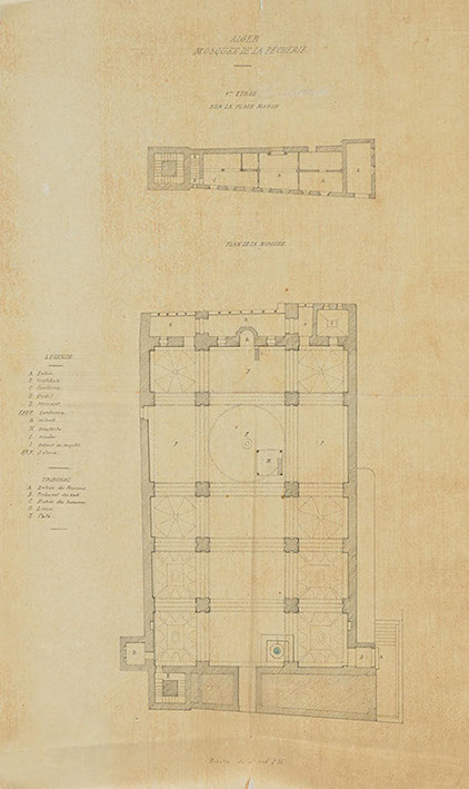Plan de la mosquée de la Pècherie, vers 1850