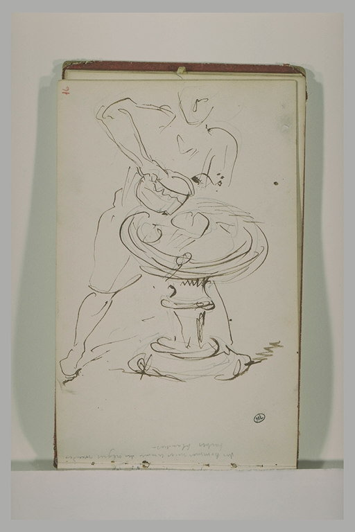 Un homme versant un liquide dans une vasque de pierre