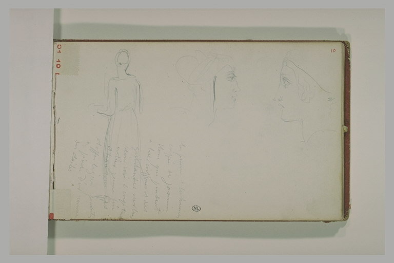 Une femme vue de profil et deux figures vues de profil