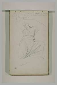 Une femme agenouillée, levant les bras