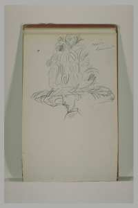 Tête d'un homme coiffé d'un chapeau portant des feuilles ou des fruits