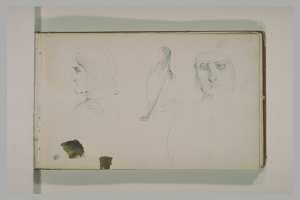 Trois études d'une vieille femme, vue de face, de profil et de dos