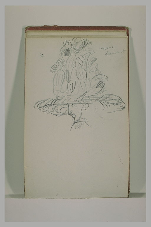 Tête d'un homme coiffé d'un chapeau portant des feuilles ou des fruits