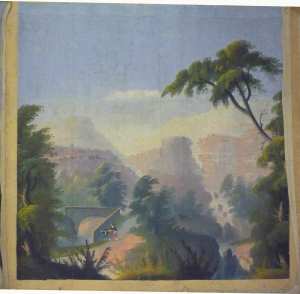 Petit panneau (d'une série de 4) - Scènes de Chasse en Algérie - Jeune femme et enfant se promenant