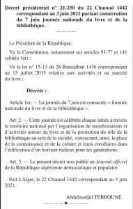 Ordonnance « 7 juin, Journée nationale du livre et de la bibliothèque »
