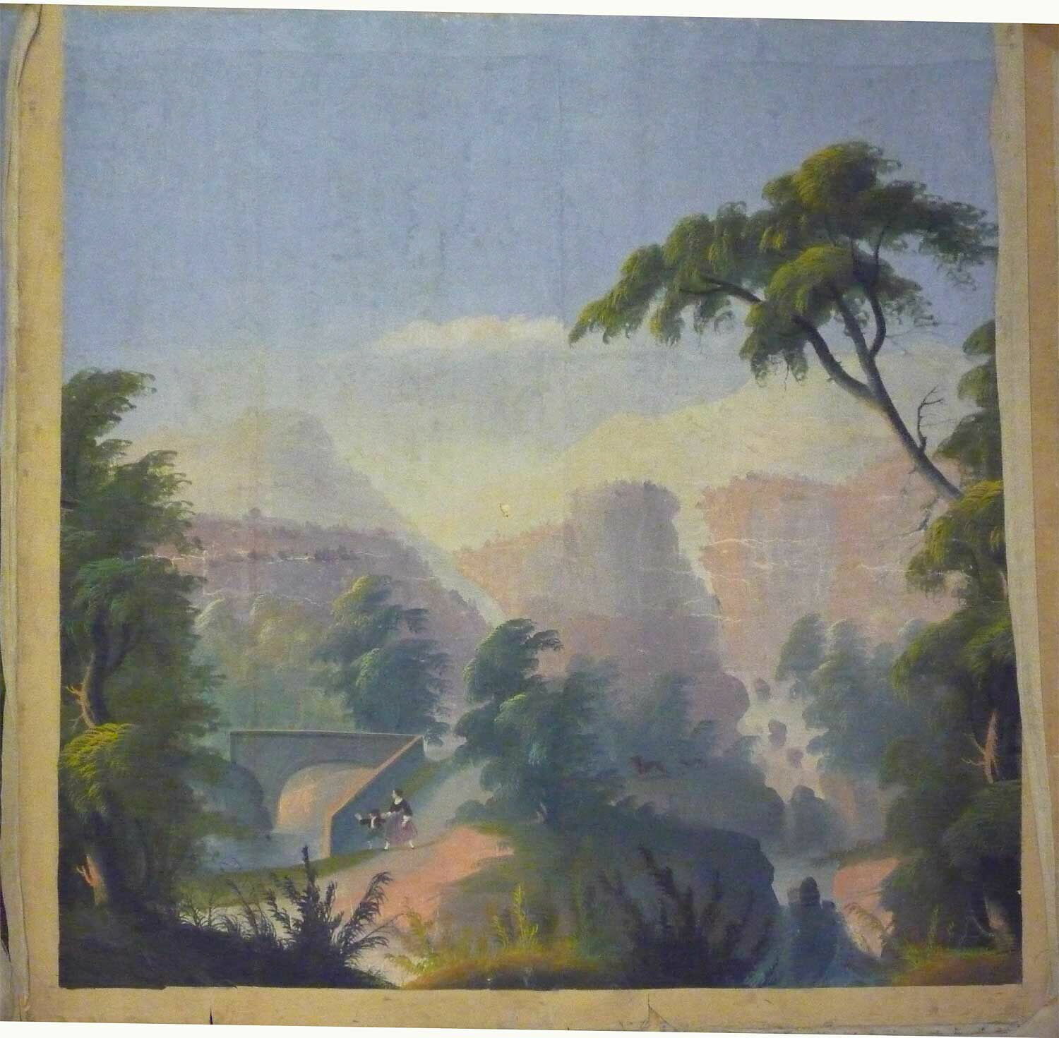 Petit panneau (d'une série de 4) - Scènes de Chasse en Algérie - Jeune femme et enfant se promenant