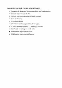 L’HÉBERGEMENT UNIVERSITAIRE DOSSIER A FOURNIR
