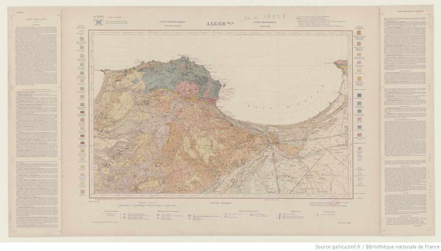 Carte Algérie. Dept d'Alger. Alger bis. Carte géologique détaillée 1 : 50 000
