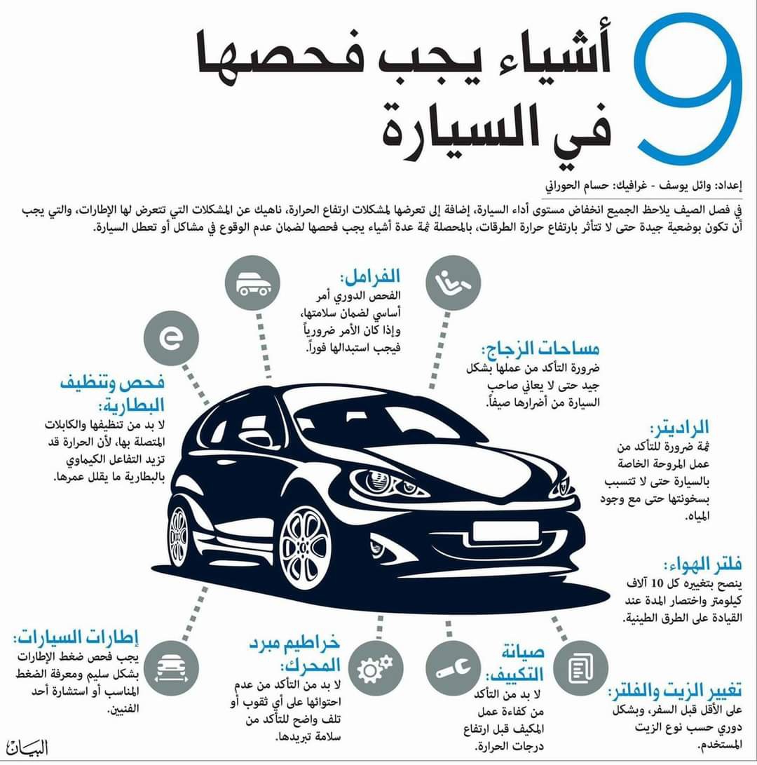 9 اشياء يجب فحصها في سيارة