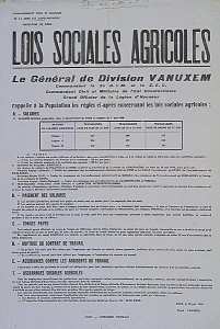(') Préfecture de Böne. Lois sociales agricoles. Le général de Division Vanuxem (...) rappelle à la population les règles ci-après concernant les lois sociales agricoles (...)