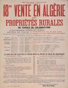 18 ème vente en Algérie de propriétés rurales de terres de colonisation (')