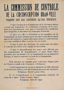 La commission de contrôle de la circonscription Oran-ville rappelle tant aux candidats qu'aux électeurs (...)