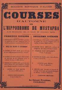 Société hippique d'Alger. Courses d'automne sur l'hippodrome de Mustapha, les dimanche 26 et lundi 27 octobre 1879