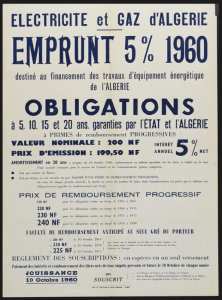 Electricité et gaz d'Algérie. Emprunt 5% 1960