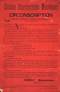Elections départementales musulmanes. Circonscription Miliana -Teniet-Affreville - Dupperré (...)