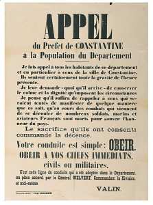 Appel du Préfet de Constantine à la population du département (')