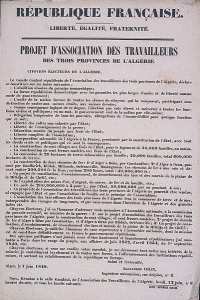 Projet d'association des travailleurs des trois provinces de l'Algérie (')