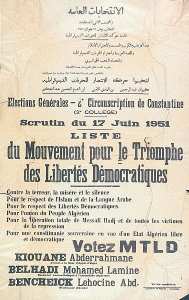 Elections générales (') Liste du Mouvement pour le Triomphe des Libertés Démocratiques (...)