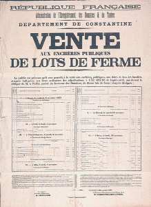 Département de Constantine. Vente aux enchères publiques de lots de ferme (...)