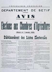 Département de Sétif. Avis. Elections aux chambres d'agriculture (...) Etablissement des listes électorales (...)