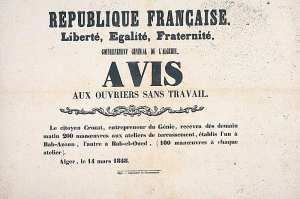 (...) Gouvernement général de l'Algérie. Avis aux ouvriers sans travail (...)