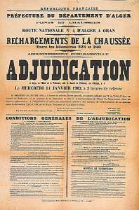 Préfecture d'Alger (...) Ponts et Chaussées. Route nationale n°4, d'Alger à Oran. Rechargements de la chaussée (...) adjudication (...) le mercredi 14 janvier 1903 (...)