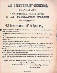 Le lieutenant-général Changarnier, gouverneur général par interim, à la population d'Alger.Citoyens d'Alger (')