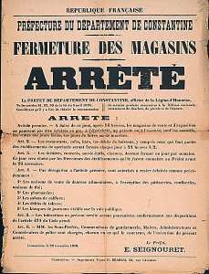 Préfecture du Département de Constantine (...)Fermeture des magasins. Arrêté (...)