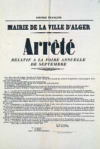(') Mairie de la ville d'Alger. Arrêté relatif à la foire annuelle de septembre (...)