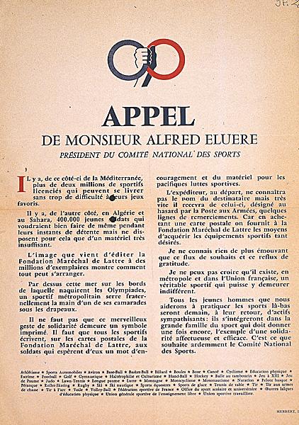 Appel de monsieur Alfred Eluere président du comité national des sports (')