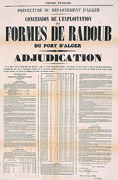 Préfecture du Département d'Alger. Concession de l'exploitation des formes de radoub du port d'Alger. Adjudication (...) cahier des charges (...)