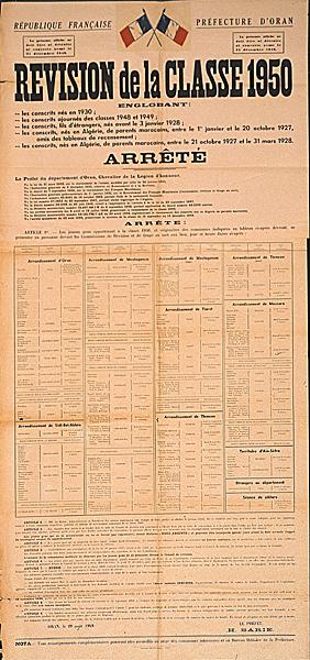 Préfecture d'Oran. Révision de la classe 1950 (...)