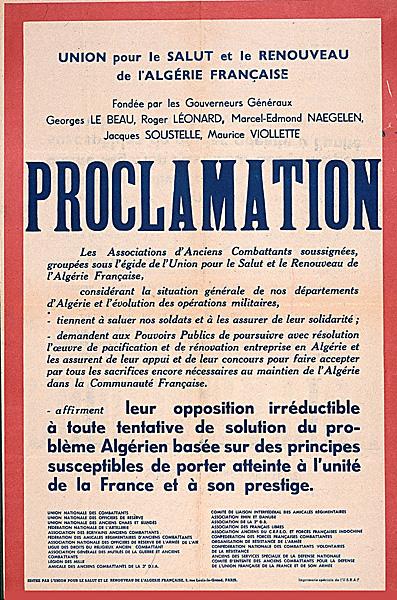 Union pour le salut et le renouveau de l'Algérie française (...) Proclamation (...)