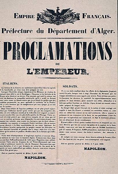 Préfecture du Département d'Alger. Proclamations de l'empereur (')