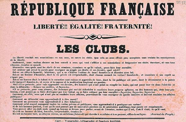 (...) Les clubs (...) Liberté ' (...) Egalité ' (...) Fraternité ' (')