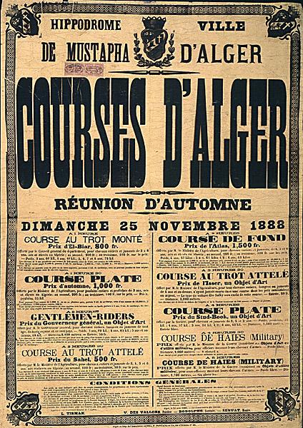 Hippodrome de Mustapha . Ville d'Alger. Courses d'Alger. Réunion d'automne du 25 novembre 1888 (...)