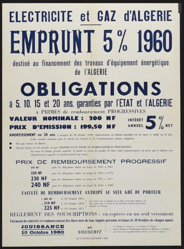 Electricité et gaz d'Algérie. Emprunt 5% 1960