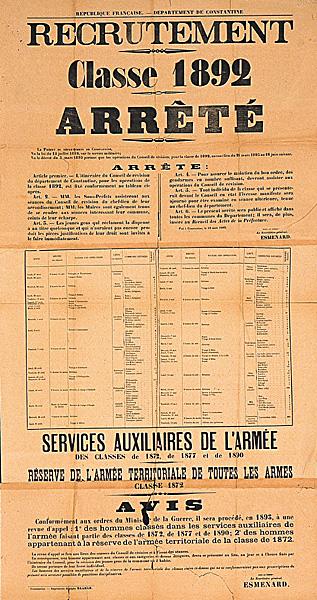 Département de Constantine. Recrutement . Classe 1892. Arrêté (...)