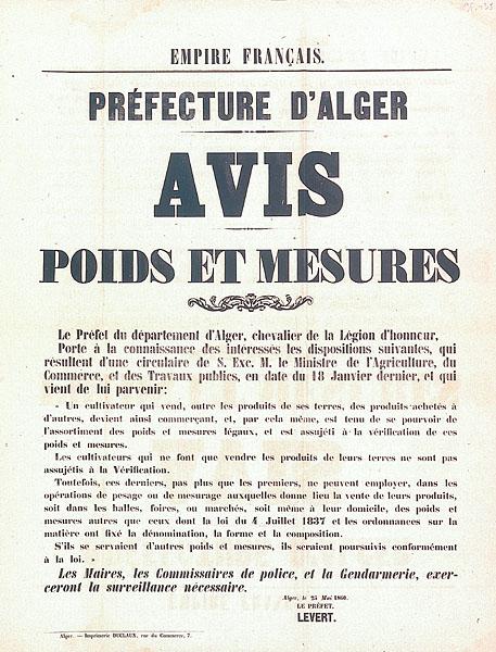 Préfecture d'Alger. Avis poids et mesures (...)