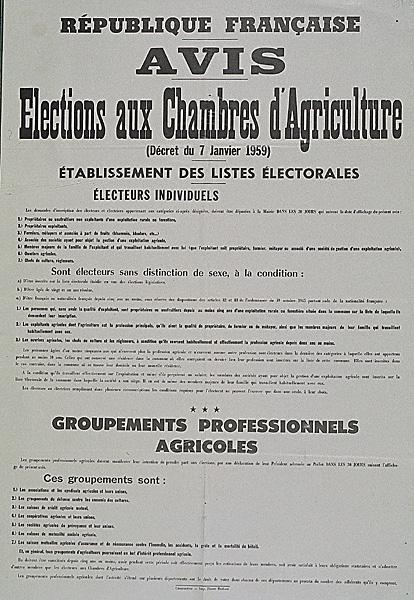 Avis. Elections aux chambres d'agriculture (décret du 7 janvier 1959). Etablissement des listes électorales (...)