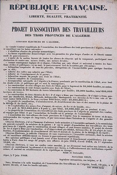 Projet d'association des travailleurs des trois provinces de l'Algérie (')
