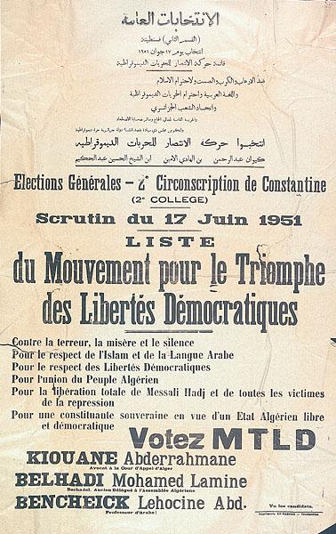 Elections générales (') Liste du Mouvement pour le Triomphe des Libertés Démocratiques (...)