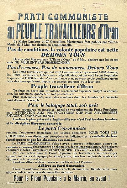 Parti communiste. Au peuple travailleur d'Oran (...)