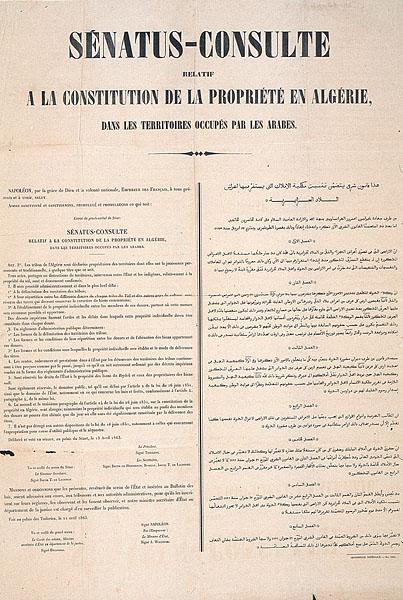 Senatus-consulte relatif à la constitution de la propriété en Algérie dans les territoires occupés par les arabes (')