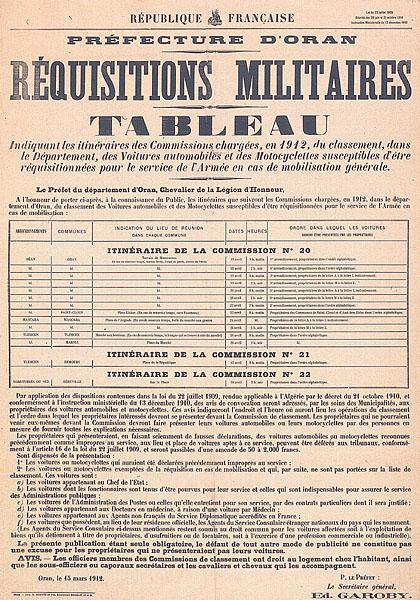 Préfecture d'Oran. Réquisitions militaires (...)