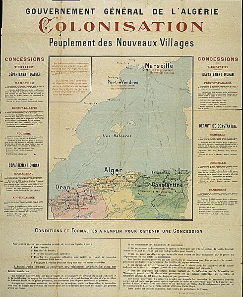 Gouvernement général de l'Algérie. Colonisation. Peuplement de nouveaux villages. Concessions de terres (...) conditions et formalités à remplir pour obtenir une concession (...)
