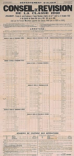 Département d'Alger. Conseil de révision de la classe 1950 (...)